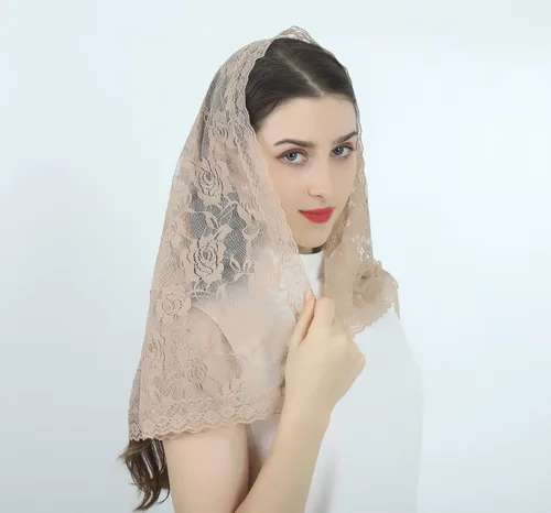 Vista 31 de Velo de mantilla de encaje suave y cómodo, 7 colores, estilo español, velo de encaje, cubierta de cabeza, forma de D