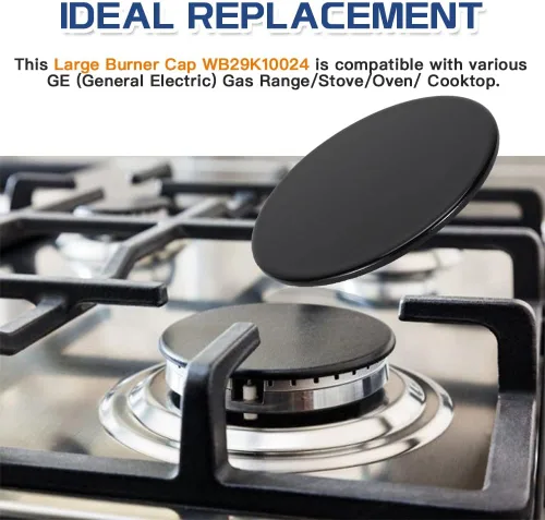 Vista 3 de 【Actualizado】WB29K10006 Tapa de quemador grande, WB29K10024 Reemplazo para estufa/horno de gas GE/Hotpoint, diámetro de 8.9 cm, superficie negra
