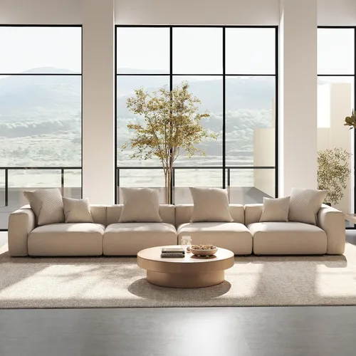 Vista 25 de Sofá seccional modular en forma de nube, sofá en L con otomano, sofá cama de 260 cm de tamaño grande, sofás cama de corduroy para sala de estar