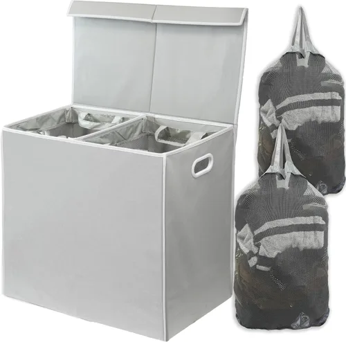 Vista 9 de Simple Houseware - Cesta doble para la ropa sucia, con tapa