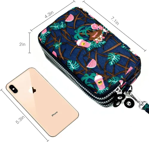Vista 3 de BIAOTIE Cartera de pulsera de gran capacidad, Bolso de mano de nailon impreso impermeable para mujer