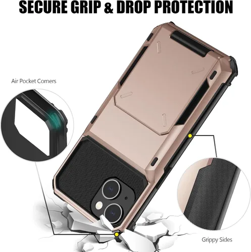 Vista 190 de Nvollnoe - Funda para iPhone 14 con tarjetero [tienda de 5 tarjetas] Negro - Almacenamiento más grande