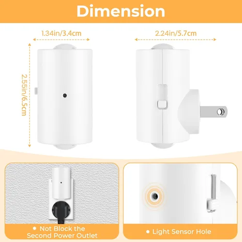 Vista 5 de Luces nocturnas LED enchufables a la pared, paquete de 4 regulables con sensor de atardecer a amanecer, blanco cálido de 2700 K, luz nocturna