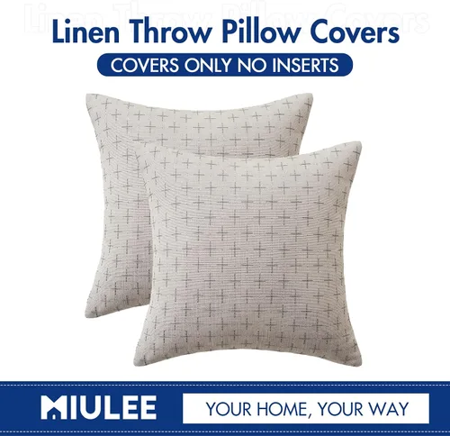Vista 92 de MIULEE - Juego de 2 fundas de almohada decorativas de lino de arpillera navideñas, modernas, estilo campestre, rústicas, tejidas, con textura