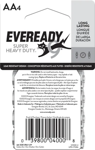 Vista 8 de Eveready Baterías súper resistentes, AA, 4 unidades, 1215SW-4