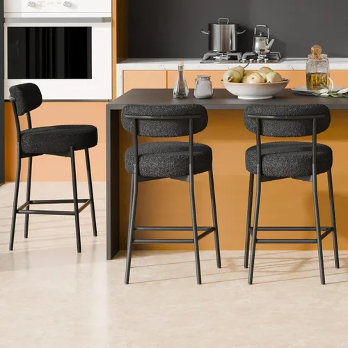 Vista 25 de Boucle - Juego de 2 taburetes de bar de altura de mostrador de 28 pulgadas, taburetes de bar modernos con asiento redondo de 4 pulgadas de grosor