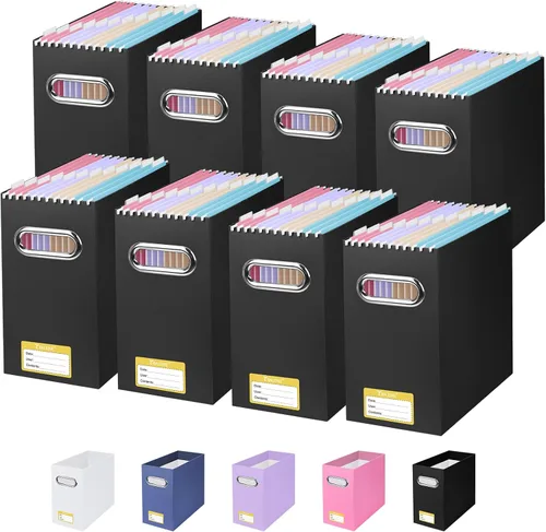 Vista 46 de BALEINE Caja organizadora de archivos, organizador de carpetas de archivos de cartón con asa para tamaño carta, caja de archivos plegable portátil