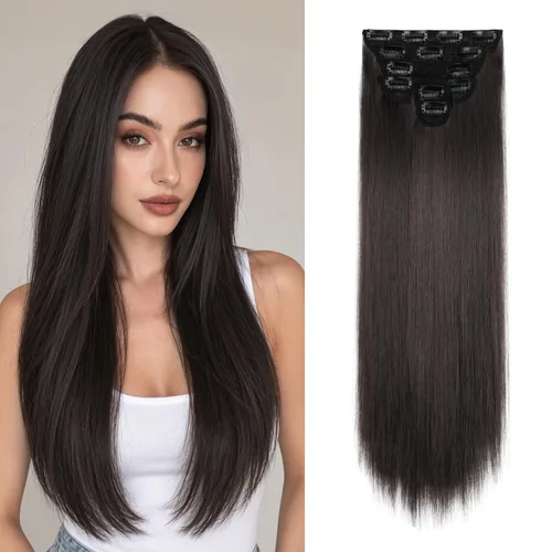 Vista 41 de Fliace Extensiones de cabello con clip, 6 piezas de extensiones onduladas, cabello espeso rubio ceniza, extensiones de cabello que se mezclan bien