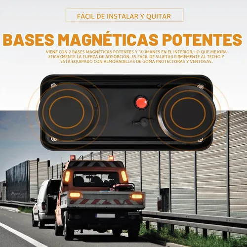 Vista 7 de 2 piezas de luces de emergencia estroboscópicas LED alimentadas por batería con base magnética recargable, portátil, para parabrisas, techo, mini
