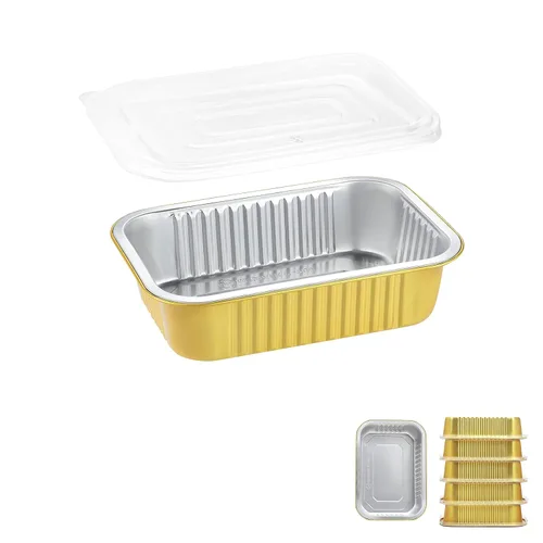 Vista 14 de Sartenes de papel de aluminio poco profundas de 20 onzas con tapas a presión, paquete de 5