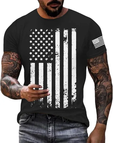 Vista 11 de Camisetas patrióticas para hombre del 4 de julio para el 4 de julio, camiseta patriótica de manga corta con cuello redondo y bandera estadounidense
