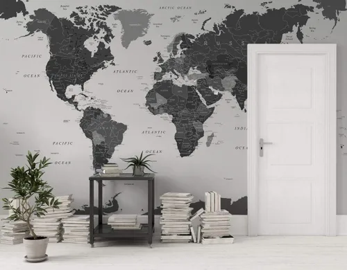 Vista 3 de Murwall Map Wallpaper Political World Map Wall Mural Black Map Wallpaper White Map Wall Mural Living Room