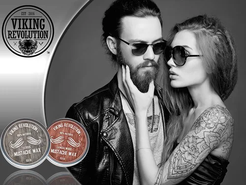 Vista 5 de Viking Revolution Cera para bigote, 2 unidades, cera para barba y bigote para hombres, agarre fuerte que ayuda a entrenar la domesticación