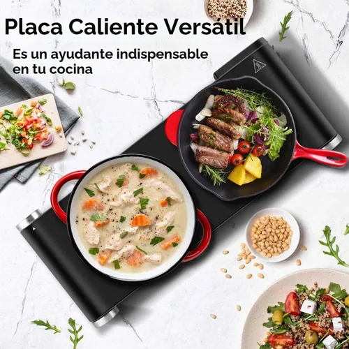 Vista 6 de Cusimax - Placa de cocción eléctrica de 1800 W, estufa eléctrica portátil para cocinar, hornalla doble, con control de temperatura ajustable