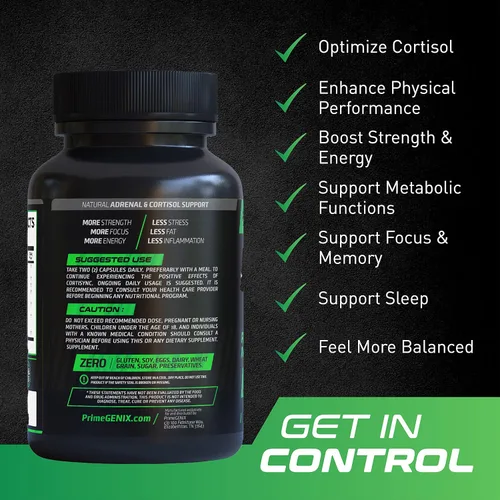 Vista 2 de PrimeGENIX CortiSync reduce el cortisol, aumenta la energía y mejora la concentración con Sensoril Ashwagandha - 60 Cápsulas