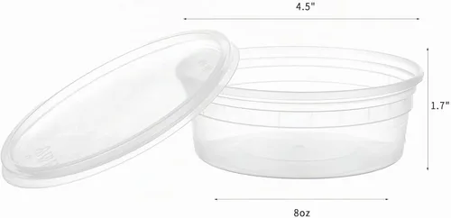 Vista 2 de [Juego de 48 a 8 onzas] Recipientes de plástico para almacenamiento de alimentos con tapas, desechables y transparentes, pequeños tarros Togo