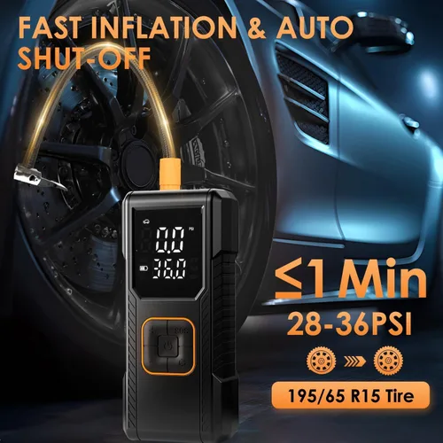 Vista 2 de Tire Inflator Portable Air Compressor, 150PSI Cordless/12V DC Air Pump for Car Tires with Pressure Gauge, Auto Shut-Off, Faster Tire Inflator Bike