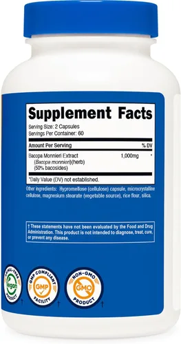 Vista 5 de Nutricost Bacopa Monnieri 1,000 mg, 120 Cápsulas (60 Porciones) - Sin OGM, Sin Gluten y Apto para Vegetarianos