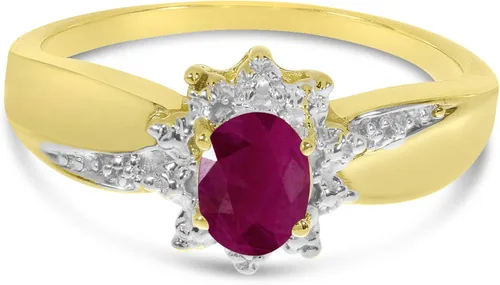 Vista 6 de Anillo de oro amarillo de 10 quilates con rubí ovalado y diamante