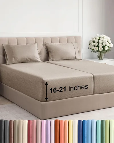 Vista 127 de Juego de sábanas tamaño Queen con bolsillos extra profundos, sábanas transpirables y refrescantes de 4 piezas, ropa de cama de lujo para hotel