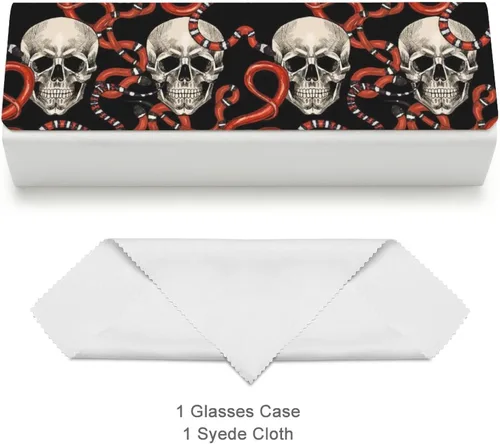 Vista 3 de Funda rígida para lentes de sol, diseño de calaveras y serpientes rojas, para hombre y mujer