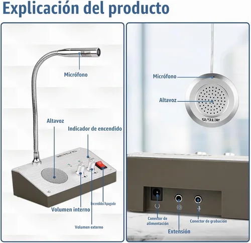 Vista 8 de Retevis RT-9908 3W/3W, sistema de intercomunicación de ventana con contador de bancos antiinterferentes, micrófono de intercomunicación de dos vías