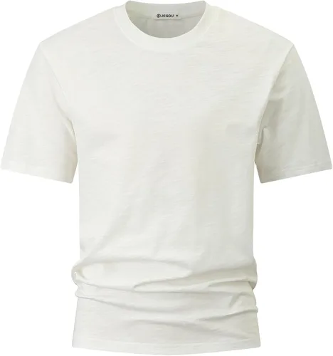 Vista 25 de KLIEGOU - Camiseta de cuello redondo para hombre, 100 % algodón, ajuste holgado, gruesa, de peso pesado