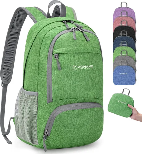 Vista 16 de ZOMAKE Mochila plegable ultraligera de 10 litros, mochila plegable pequeña, resistente al agua, mochila plegable para mujeres y hombres (negro-A1)