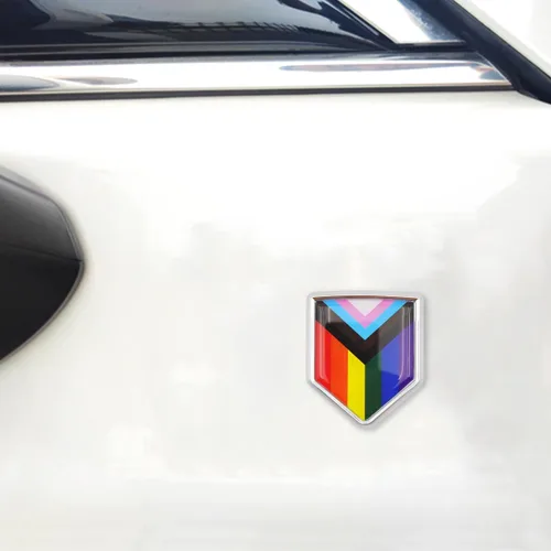 Vista 5 de Overdecor Calcomanías de bandera gay arcoíris del progreso del orgullo, emblema de automóvil, accesorios de automóvil LGBTQ, decoraciones de bandera