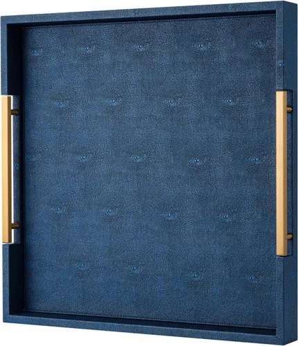 Vista 14 de Bandeja de servicio de piel sintética beige con asas, bandeja decorativa grande para mesa de café, otomana, sala de estar, baño, decoración del hogar