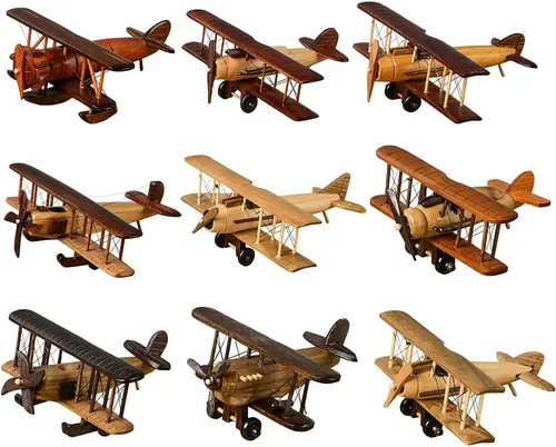 Vista 5 de Surakey Aviones de madera vintage modelo hierro retro avión planeador biplano colgante modelo avión de madera niños juguete regalo, oficina