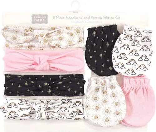 Vista 3 de Hudson Baby Conjunto de diadema de algodón y manoplas para rascar para bebé