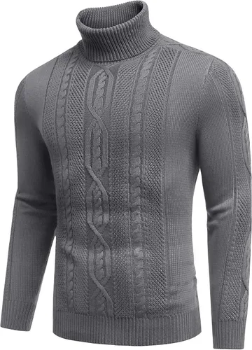 Vista 4 de COOFANDY Suéter de cuello alto ajustado para hombre, suéter de punto trenzado cálido casual