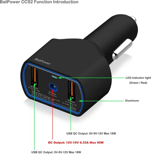 Vista 2 de BatPower CCS2 - Cargador de coche para computadora portátil de alta potencia, 120 W, compatible con Microsoft Surface Book Laptop 4 3 2 1 Surface