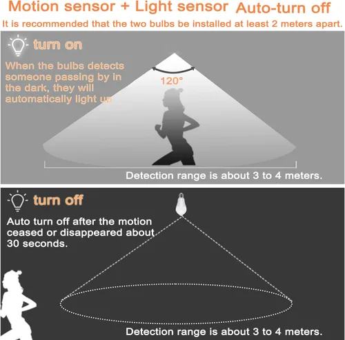 Vista 13 de Bombillas con sensor de movimiento, 9 W (equivalente a 60 W) A19 E26 5000 K, detector de movimiento, bombillas de seguridad activadas