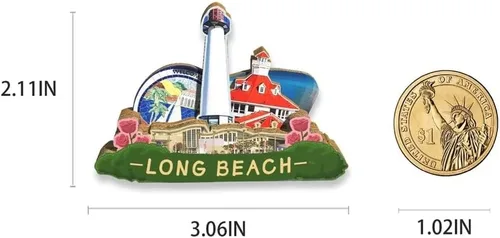 Vista 3 de Imán de playa larga de Estados Unidos imán de nevera 3D hitos de madera viaje coleccionables recuerdos decoración hecha a mano 2