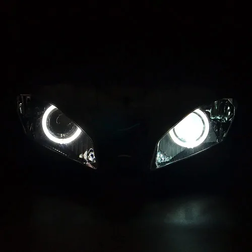 Vista 7 de Conjunto de faros LED Angel Demon Eyes HID Bombilla para Yamaha YZF R6 2008-2014 (blanco y azul)