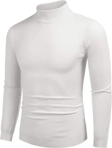 Vista 24 de COOFANDY Suéter de cuello alto falso para hombre, ajuste delgado, informal, básico, suéter térmico de punto 01-Negro