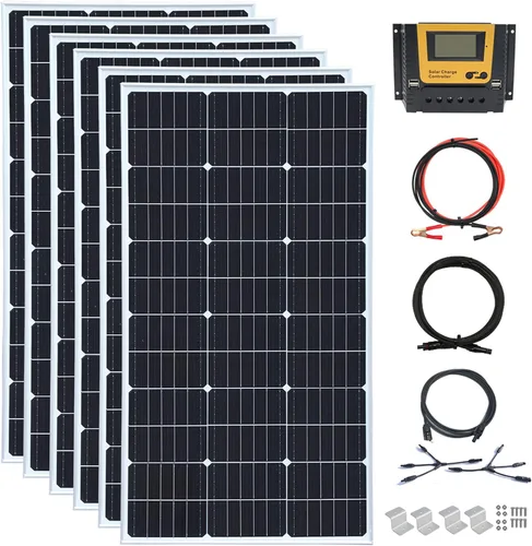 Vista 12 de Kit de panel solar de 100 vatios y 12 voltios, módulo monocristalino, controlador de carga de 10 A para RV, barcos, remolques, cámper, sistema fuera