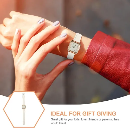 Vista 4 de Reloj de pulsera para mujer esfera cuadrada de cuero analógico Q-uartz reloj para mujer