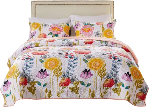 Vista 4 de Juego de cobija con diseño en acuarelas de Greenland Home Fashions, Algodón, Multicolor, gemelo