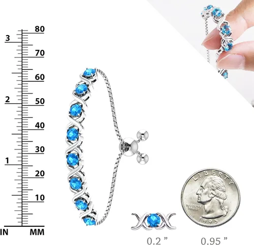 Vista 2 de Birthstone Bangle Bracelet for Women Classic Beautiful 925 Sterling Silver Sparkling Gemstone XO Bolo Tennis Bracelet Fine Wrist Jewelry 4.2 Ct, 11