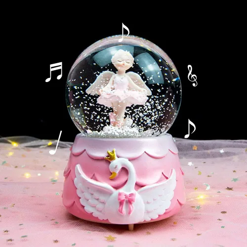 Vista 6 de Ballerina Girl Swan Lake Globo de nieve musical, globo de nieve de cristal de 3.150 in, caja de música de ballet con luces coloridas para niñas