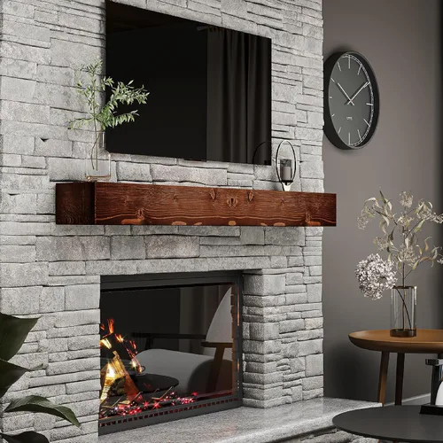 Vista 10 de BoscoMondo - Marco de chimenea de 6.7 pulgadas de espesor con aspecto desgastado, construcción artesanal de madera rústica, estante flotante