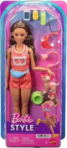 Vista 6 de Barbie Muñeca de corredor de bienestar con estilo hecho para mover
