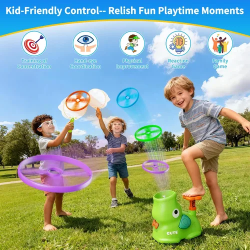Vista 2 de CPSYUB Lanzador de disco volador para exteriores, juguetes de brinco para niños de 3, 4, 5, 6, 7, 8, 9, 10 años, juego de atrapar mariposas