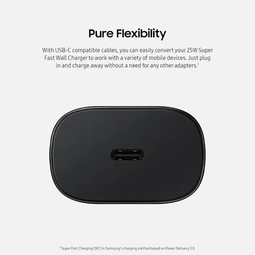 Vista 5 de Cargador de pared de carga súper rápida Samsung 25W USB-C (el cable USB-C NO está incluido), negro (versión de Estados Unidos con garantía).