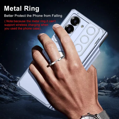 Vista 7 de DOOTOO - Funda para Samsung Galaxy Z Fold 6 con soporte de anillo, Z Fold6 S Pen con soporte y cubierta deslizante para cámara y protector de A-azul
