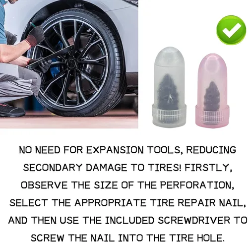 Vista 5 de Kit de 40 tapones de neumáticos para reparación de neumáticos de automóvil, kit de clavos de goma, tornillos de reparación de neumáticos