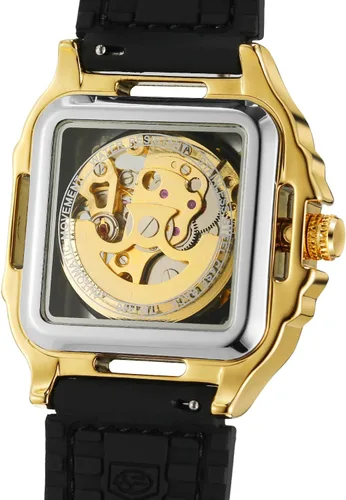 Vista 5 de FORSINING Reloj de pulsera con diseño de esqueleto impermeable para hombre, automático, steampunk, correa de silicona, luminoso cuadrado